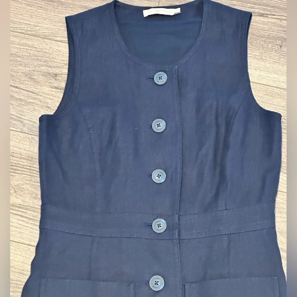 NWOT Tory Burch Navy Button-Front Linen Shift Dress Size 0